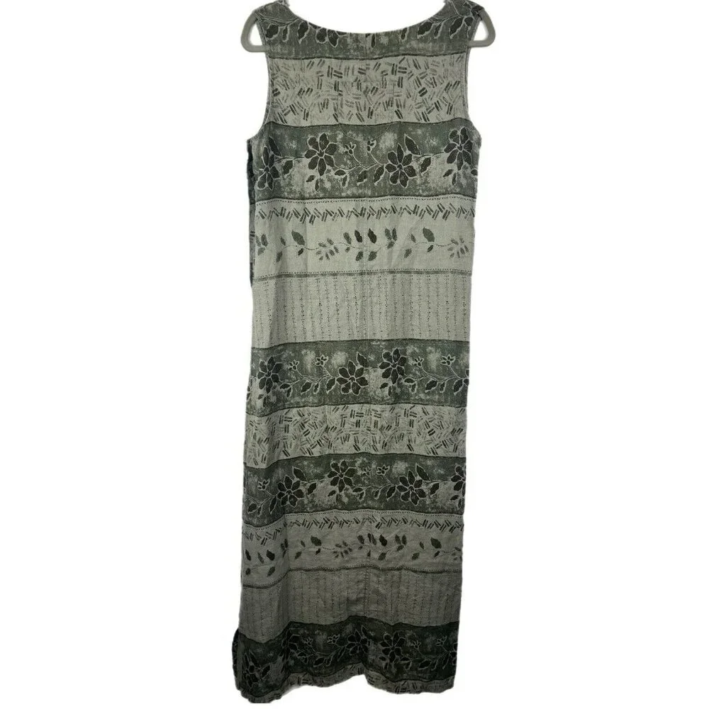 VTG 90s Uniform John Paul Richard Womens Dress Sz‎ M Linen Green Maxi Floral Y2K